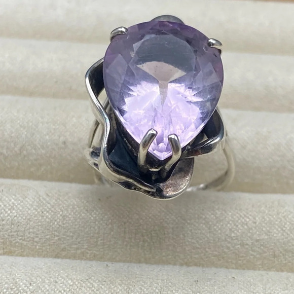 Sterling Silver Large Purple Sapphire Stone Statement Ring - Picture 6 of 17